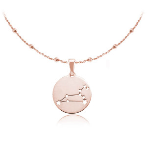 Na święta | Srebrny naszyjnik ze znakiem zodiaku - ażurowe gwiazdki - kulki - rose gold