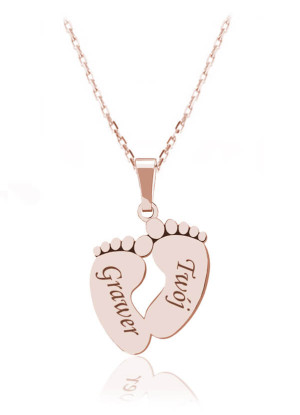 Naszyjnik dziecięce Stópki z Grawerem - rose gold
