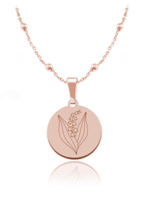 Na święta | Kwiaty Polskie - Naszyjnik z Konwalią - Grawer - kulki - rose gold