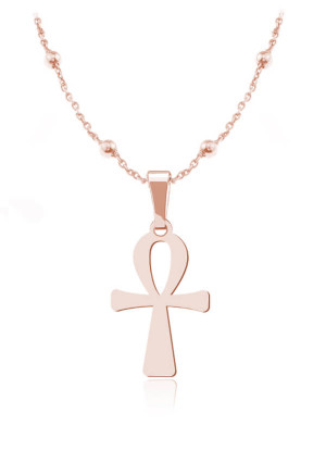 Na święta | Srebrny krzyż Ankh naszyjnik na łańcuszku kulki - rose gold