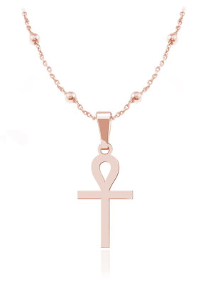 Na święta | Srebrny krzyż Ankh II naszyjnik na łańcuszku kulki - rose gold