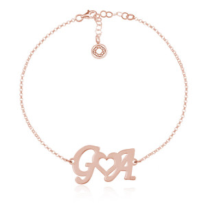 Srebrna bransoletka z literkami i sercem - rose gold