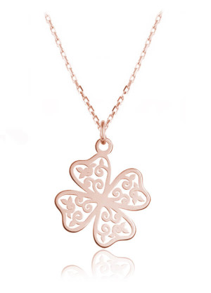 Na święta | Srebrny naszyjnik ażurowa Koniczynka - rose gold