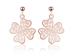 Na święta | Srebrne kolczyki ażurowa Koniczynka - rose gold