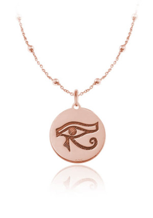 Na święta | Naszyjnik srebrny Oko Horusa - łańcuszek kulki - Grawer - rose gold