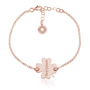 Srebrna bransoletka Koniczynka - Grawer - rose gold