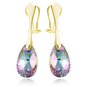 Srebrne klipsy z kryształem Swarovski® - 16mm - Vitrail Light - 24k złocenie