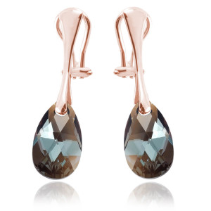 Na święta | Srebrne klipsy z kryształem Swarovski® - 16mm - Bronze Shade - rose gold