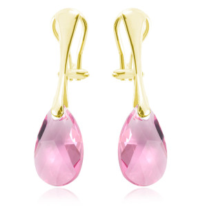 Na święta | Srebrne klipsy z kryształem Swarovski® - 16mm - Light Rose - 24k złocenie