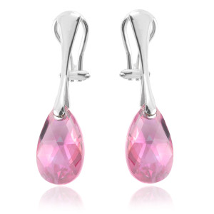 Na święta | Srebrne klipsy z kryształem Swarovski® - 16mm - Light Rose AB