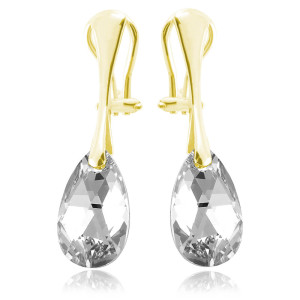 Srebrne klipsy z kryształem Swarovski® - 16mm - Crystal Cal - 24k złocenie