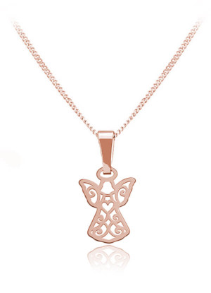 Srebrny naszyjnik - Ażurowy Aniołek - Rose Gold