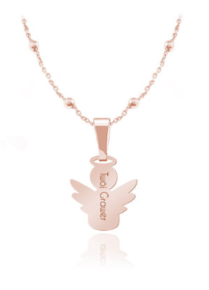 Na święta | Srebrny naszyjnik z Aniołkiem Grawer - lańcuszek kulki - rose gold