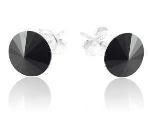Na święta | Srebrne kolczyki z kryształkiem Swarovski® Rivoli - XS - czarny - Jet