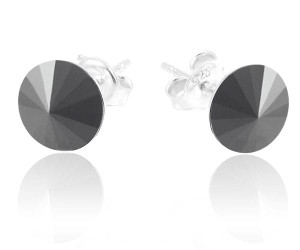 Na święta | Srebrne kolczyki z kryształkiem Swarovski® Rivoli - XS - czarny stalowy - Jet Hem