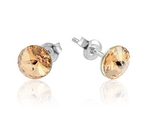 Srebrne kolczyki z kryształkiem Swarovski® Rivoli - XS - złotawy - Golden Shadow