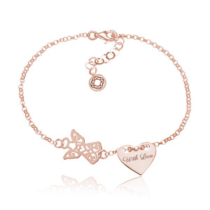 Na święta | Bransoletka srebrna Angela - Aniołek Serduszko - rose gold