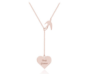 Srebrny naszyjnik Hailey przekładany - jaskółka i serce - rose gold