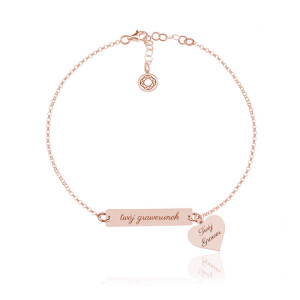 Bransoletka ze Srebra pr. 925 - Serce i Grawer - rose gold