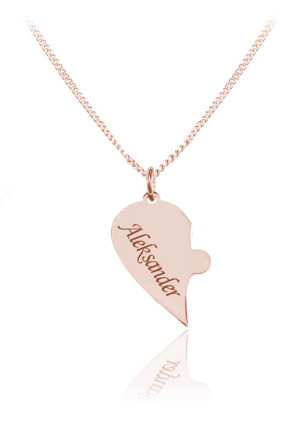 Srebrny naszyjnik z Sercem Puzzel - Grawer - rose gold
