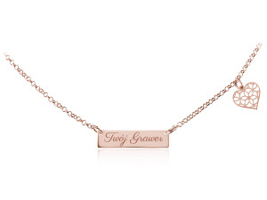 Srebrny Naszyjnik Lilly z Ażurowym Sercem i Grawerem - Srebro 925, rose gold
