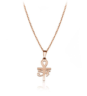 Srebrny krzyż Ankh Oko Horusa naszyjnik na łańcuszku Rose Gold