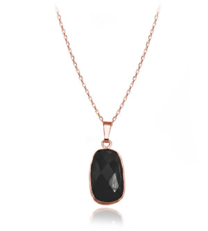 Naszyjnik z naturalnym Onyksem Vesper - srebro pr. 925 - rose gold