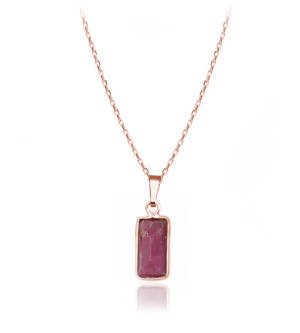 Naszyjnik z naturalnym Rubinem - Ruby, srebro pr. 925 - rose gold