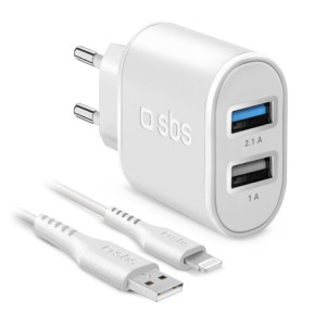 CARREGADOR SBS DUAL USB-A 10W C/CABO