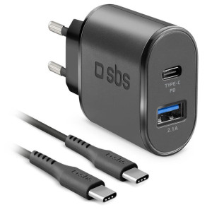 CARREGADOR SBS USB + USB-C + CABO C-C