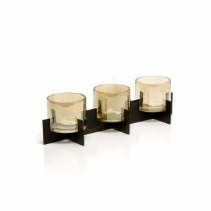 Black Trio Candle Holder 39.5 cm Handmade Interior Decoration