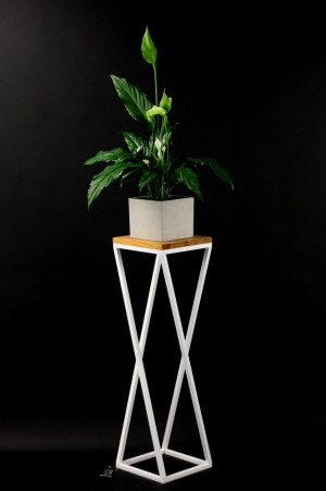 Kwietnik metalowy JAKPOL TAVOLO 80 cm biały mat stojak na rośliny loft drewno