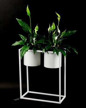 Kwietnik metalowy JAKPOL z 2 donicami UGO 60x50 cm biały mat loftowy