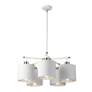 Żyrandol Balance 5 Light - biały i polerowany nikiel Elstead