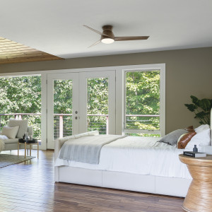 Wiatrak domowy Eris Orzechowy, IP44 LED 152cm