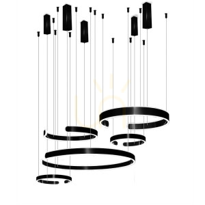 Lampa wisząca czarna 5 okręgów 326w dl-i01 + pilot lara