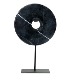 Marble Disc on Stand - Black - L