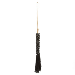 Wooden Beads with Cotton Tassel - Black