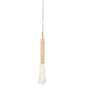 Wooden Beads with Cotton Tassel - Natural White