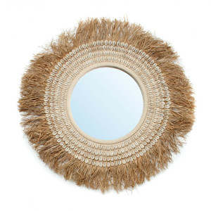 Raffia Cowrie Mirror - Natural White