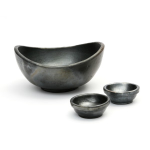 Burned Curved Bowls - Black - Set of 3
