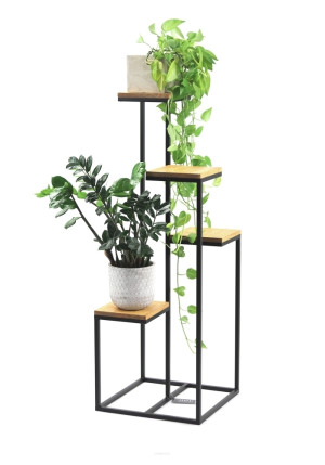 Kwietnik stojący JAKPOL TAVOLO metal drewno dąb 112 cm czarny na 4 kwiaty