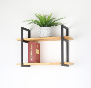 Kwietnik ścienny JAKPOL loft metal drewno dąb czarny 59,5x43x24,3 cm