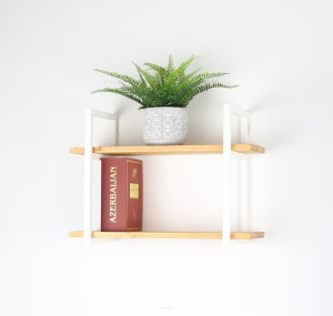 Kwietnik ścienny JAKPOL loft metal drewno dąb 59,5x43x24,3 cm biały