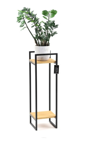 Kwietnik metalowy stojący JAKPOL 60 cm czarny loft z półkami dąb