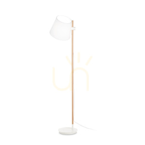 Lampa stojąca Ideallux AXEL biała drewno tkanina E27 272245