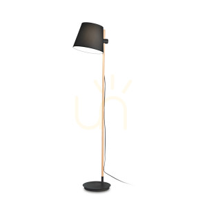 Lampa stojąca Ideallux AXEL 282084 czarna E27 1x60W 30 cm drewno tkanina