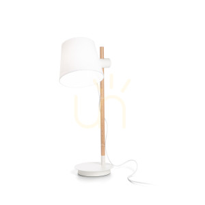 Lampa stołowa Ideallux AXEL biała drewno tkanina E27 60W 282091