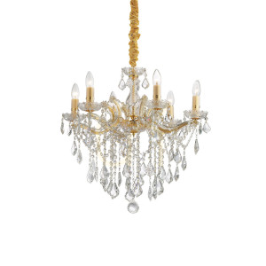 Lampa wisząca Ideallux Florian 035635 złota kryształowa 6xE14 60 cm