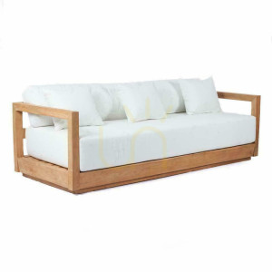 Sofa 3-osobowa BAZAR BIZAR Umalas Outdoor z odzyskanego drewna tekowego, beżowa
